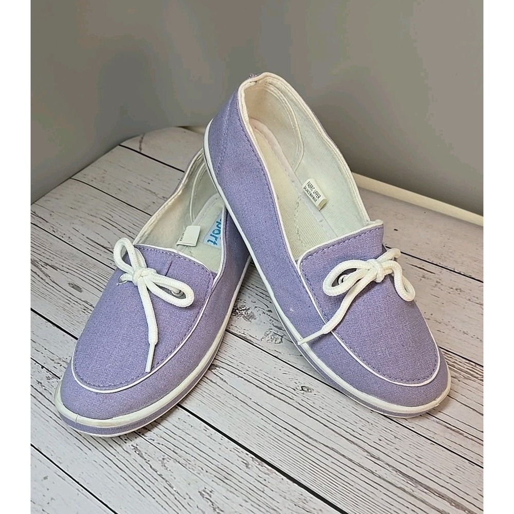 Classique Sport Shoes Womens 8.5 W Slip On Loafers‎ Purple Fabric Comfort Low